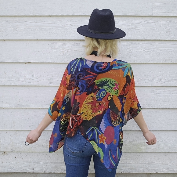 Chico's Rainbow Abstract Vintage Y2k Silk Flowy Top - Picture 9 of 11